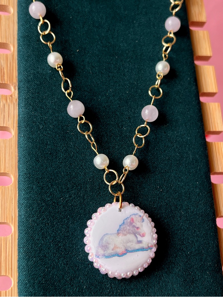 Charming Pink And Gold Necklace With Pendant
